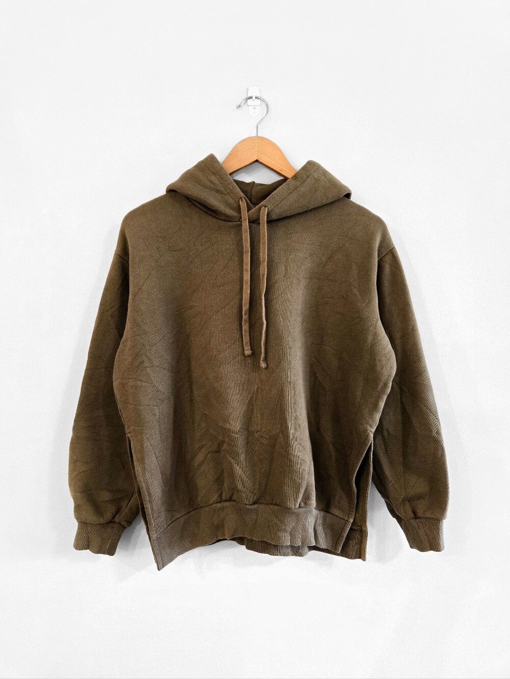 EVERLANE Dark Brownish Green Side Slit Hoodie